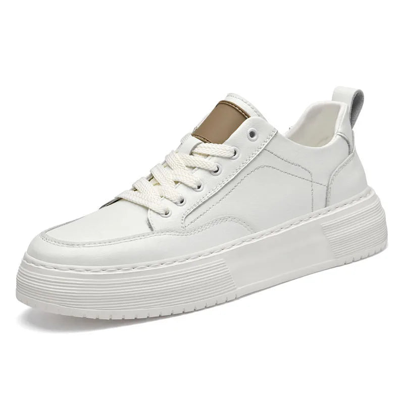 Genuine Leather Men's Casual Shoes, Thick-soled, Anti-slip, Wear-resistant, Height-increasing, Street Fashion, Retro Board Shoes