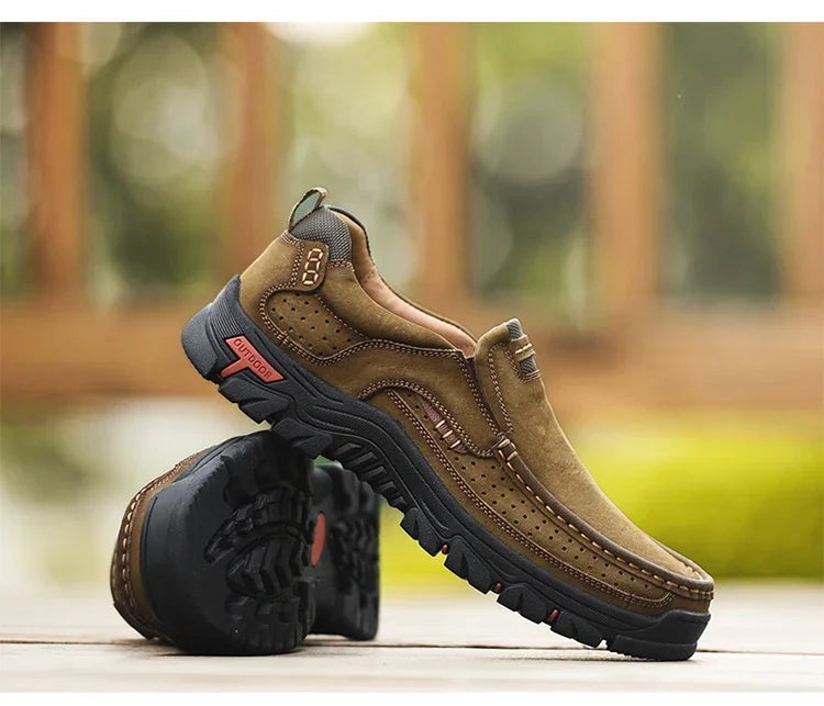 Handmade Leather Men Shoes Casual Outdoor Slip On Loafers Men Leather Shoes Flats Moccasins Walking Shoes Non-Slip Dropshipping