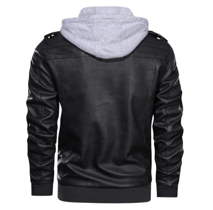 Men Leather Jacket Warm Autumn Winter Windbreaker Overcoat PU Biker Jacket Coat With Hood Fashion Casual Jacket Male Clothes
