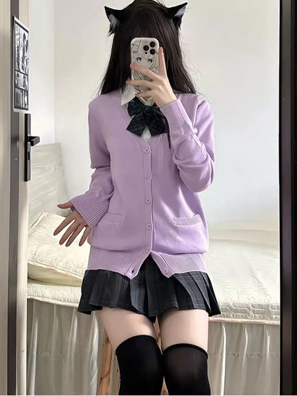 Sweet Wind Sweater Spring and Autumn V-neck Cotton Knitted Sweater Academy Style JK Uniform Cardigan Student Girl Role Play