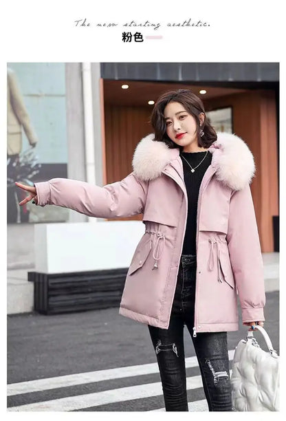 Winter Coat 2025 New Women's Thick Cotton Jacket Women's Medium long Korean version Fur collar Coat Female Warm Parka Overcoat