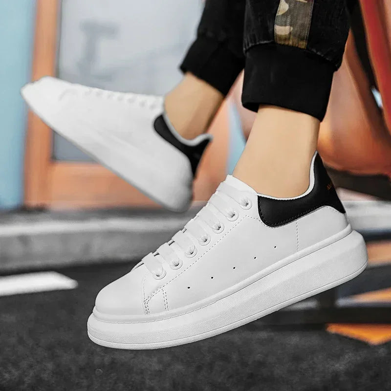 White Leather Men Casual Shoes Platform Outdoor Mens Walking Running Sneakers Breathable Board Shoes Women Tennis Sport Shoes