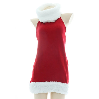Women's Sweater Dress Christmas Pullover Red Backless Knitted Sleeveless Turtleneck Loose Jumper Festival Autumn Winter Sweaters