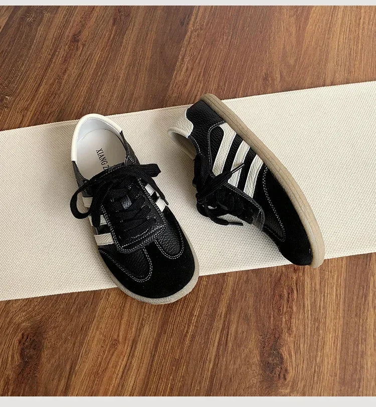 Leather cowhide German training shoes women's college style casual shoes 2025 new soft-soled casual flat-soled sports shoes