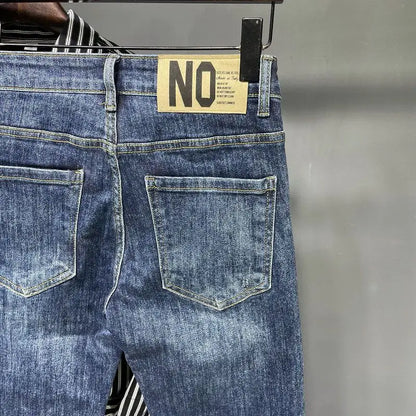 Jeans Men's Spring and Summer New High-end Trend Blue Slim-fitting Pants Brand Korean Streetwear High Street Retro Long Pants