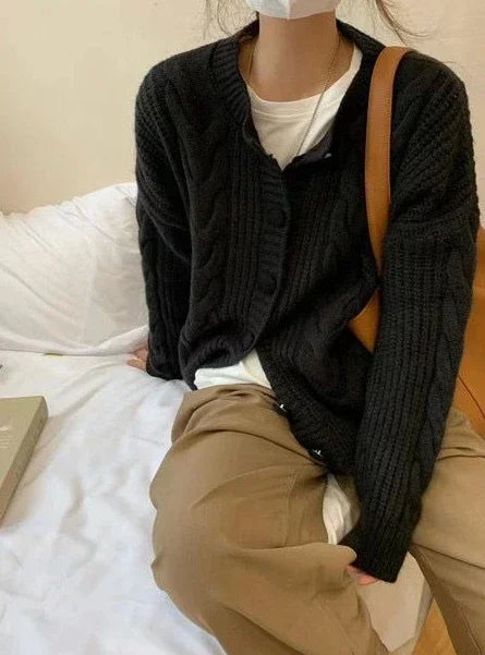 Ladies Sweaters Winter Button Kawaii Knitted Top For Women Yellow Cute Cardigan Designer Y2k Fashion Korea Korean Luxury Jumper