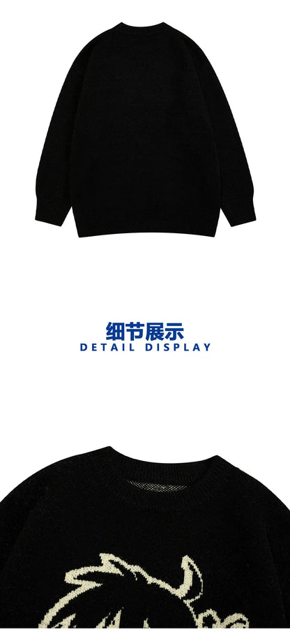 Sweater Women Japanese Cartoon Printed Pullover Knitwear Winter Chic Kawaii Sweaters O-neck Loose Cute Jumpers Tops Y2k Clothing