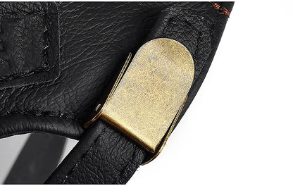 Men Real Cowhide Leather Earlap Caps Male Fall Winter 100% Real Cow Leather Hats New Casual Real Leather Outdoor Baseball Cap