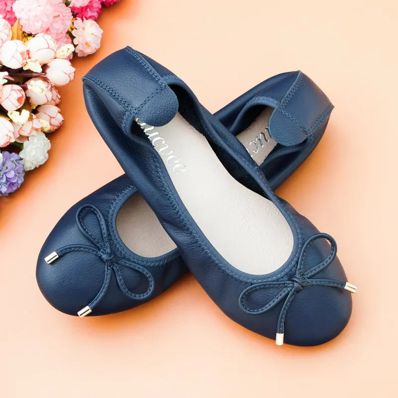2024 Women Leather Breathable Ladies Comfortable Ballet Flats Driving Shoe Fashion Slip on Shallow Loafers Office Flat Boat Shoe