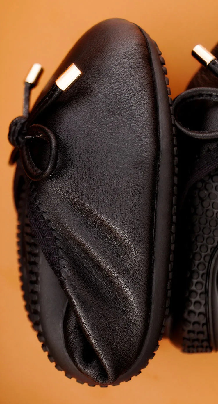 2024 Women Leather Breathable Ladies Comfortable Ballet Flats Driving Shoe Fashion Slip on Shallow Loafers Office Flat Boat Shoe