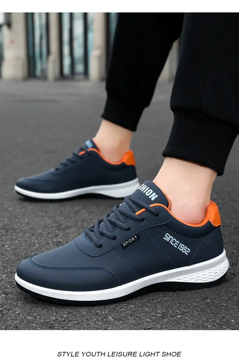 Artificial Leather Men's Casual Shoes Spring Men's Casual Lightweight Sports Shoes Lace Up Flat Shoes Breathable Outdoor Jogging