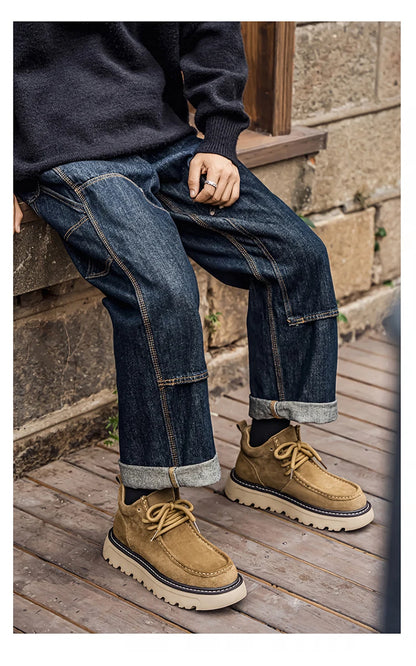 Men's luxury suede leather shoes lace up comfortable ankle boots classic retro leather boots outdoor sports and leisure shoes