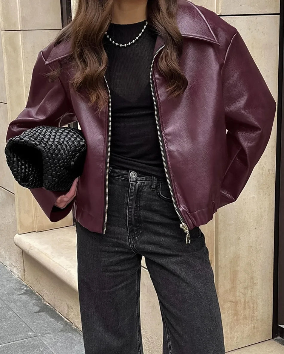 Locomotive Leather Jacket 2025 Europe America Autumn Winter New Loose Coat Fashion Cross-border Leather Jacket New Women's Coat