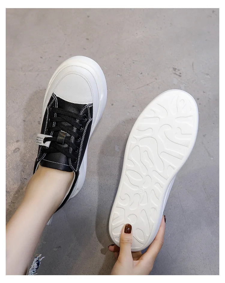 Leather sneakers 2025 Autumn/winter New Single Shoe Thick Soled Women's Shoes Flat Soled Shoes Casual Shoe Women's Board Shoes