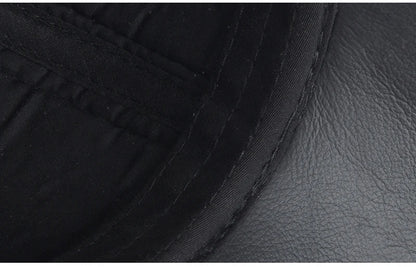 Men Real Cowhide Leather Earlap Caps Male Fall Winter 100% Real Cow Leather Hats New Casual Real Leather Outdoor Baseball Cap