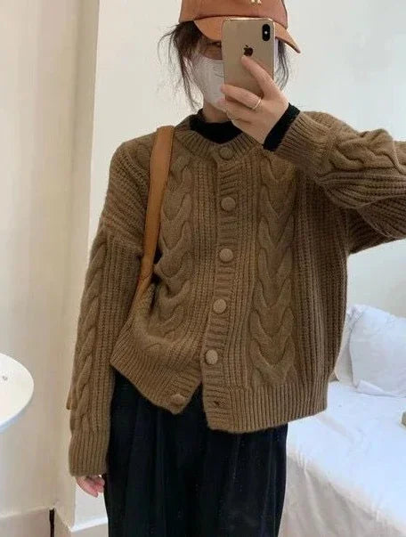 Ladies Sweaters Winter Button Kawaii Knitted Top For Women Yellow Cute Cardigan Designer Y2k Fashion Korea Korean Luxury Jumper