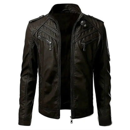 The new casual high-end fashion leather coat men sell European and American solid color handsome stand-up collar jacket