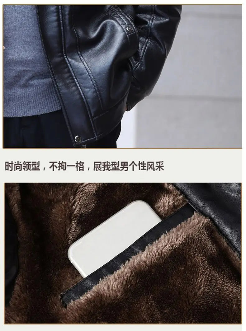 Natural Leather Jacket For Men Fur Thick Loose Plus Velvet Winter Black Leather Coats Male Sheepskin Coat Man With Fur Collar