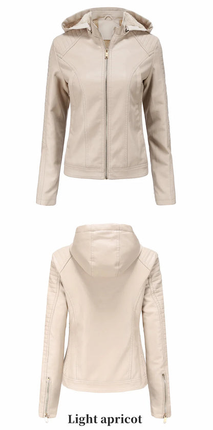 Faux Leather Women Coat Hooded Full Sleeve Slim Fit Solid Sexy Regular Jackets Zipper Casual Splice Coats Thick Warm Jacket