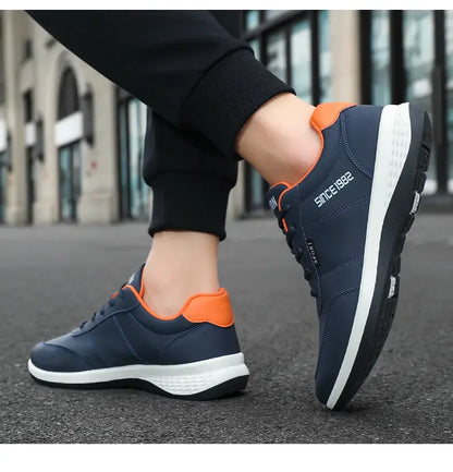 Artificial Leather Men's Casual Shoes Spring Men's Casual Lightweight Sports Shoes Lace Up Flat Shoes Breathable Outdoor Jogging