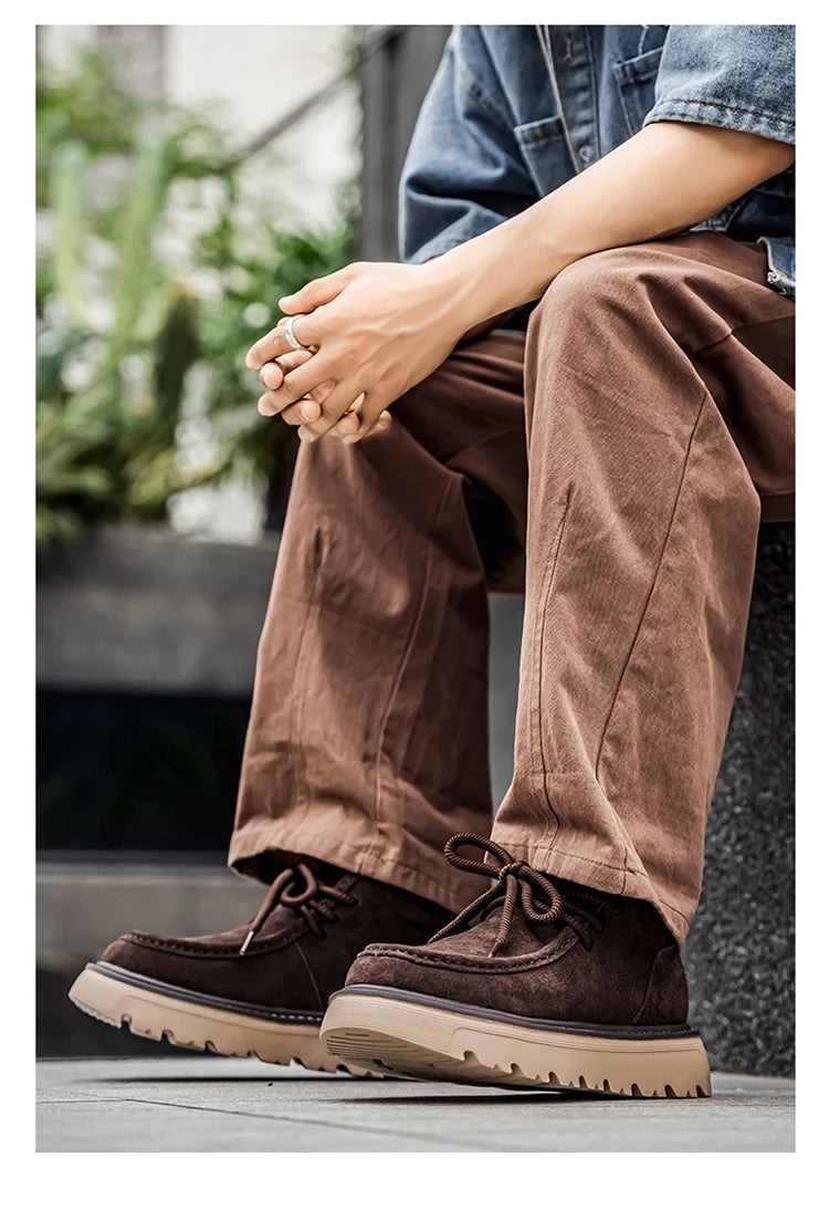 Men's luxury suede leather shoes lace up comfortable ankle boots classic retro leather boots outdoor sports and leisure shoes