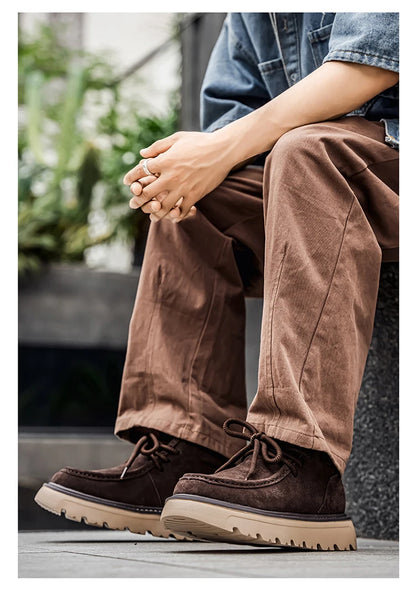 Men's luxury suede leather shoes lace up comfortable ankle boots classic retro leather boots outdoor sports and leisure shoes