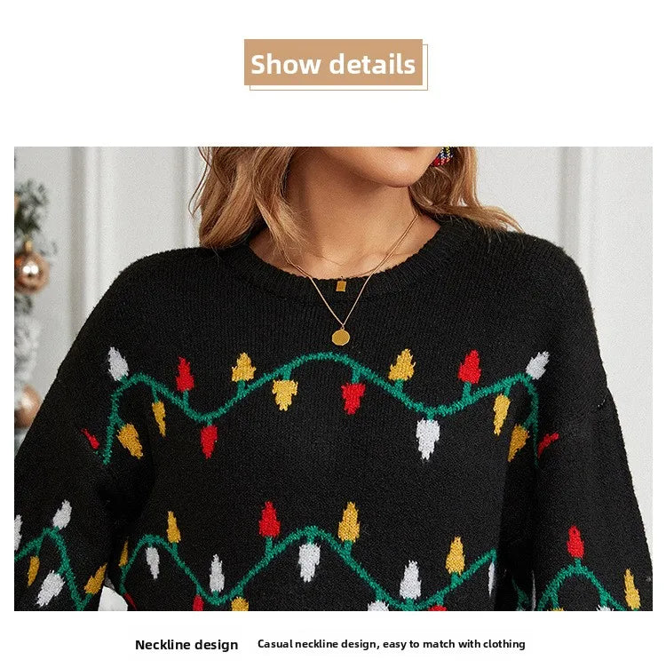 Christmas Sweater Fashion Women's Clothing Explosion Lights Sweet Pullover Loose Christmas Knitted Sweater Sweater Women
