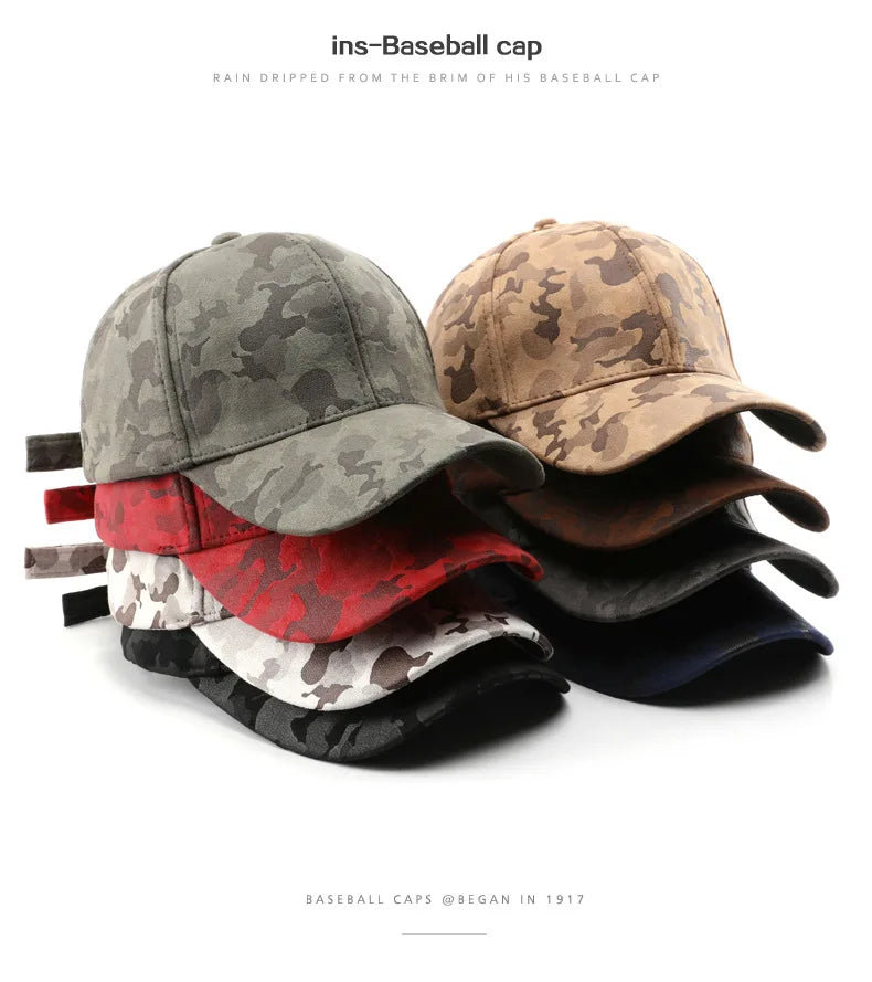 Leather Suede PU Camouflage Baseball Cap Men and Women Autumn Winter Hip Hop Adjustable Outdoor Snapback Hat