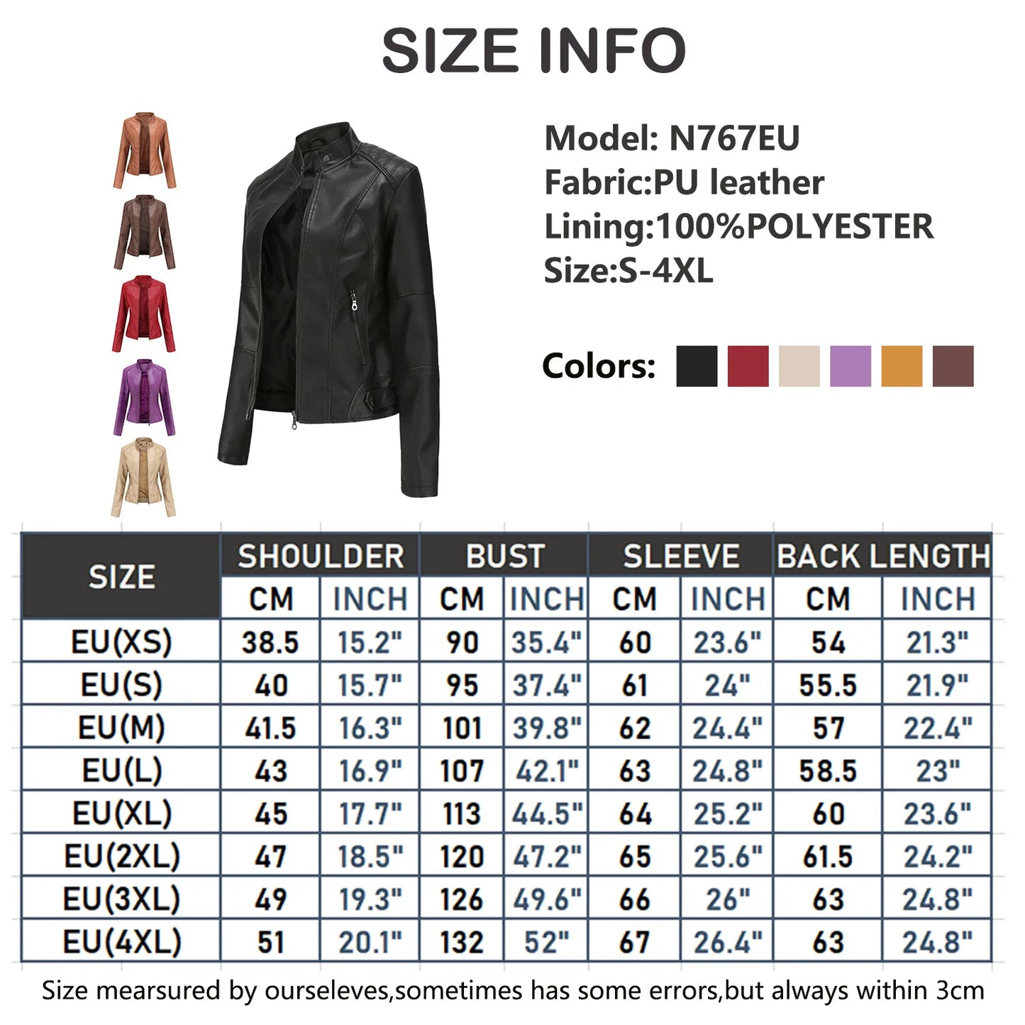 Leather coat  spring women leather jacket slim motorcycle clothing  Zipper fashion jackets and coats black high-quality clothing