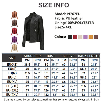 Leather coat  spring women leather jacket slim motorcycle clothing  Zipper fashion jackets and coats black high-quality clothing