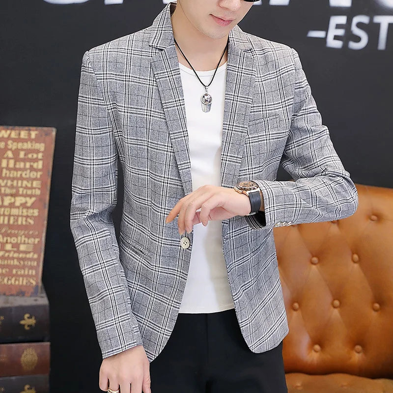 Men's British Style Checkered Suit Casual High-End Spring Autumn Small Plankton Design Handsome Coat