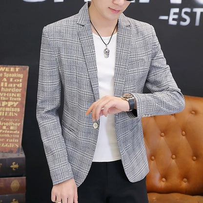 Men's British Style Checkered Suit Casual High-End Spring Autumn Small Plankton Design Handsome Coat