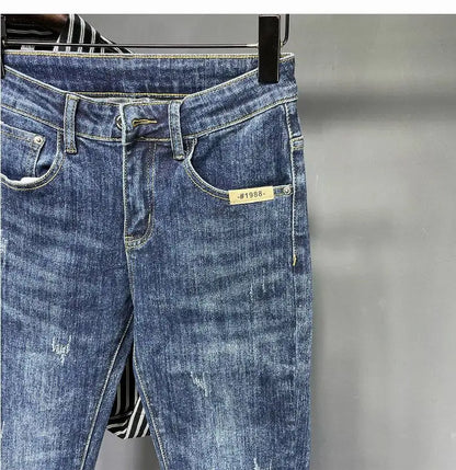 Jeans Men's Spring and Summer New High-end Trend Blue Slim-fitting Pants Brand Korean Streetwear High Street Retro Long Pants