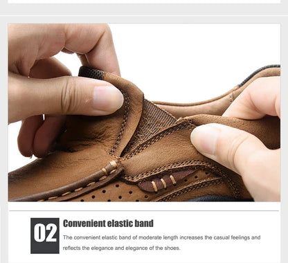 Handmade Leather Men Shoes Casual Outdoor Slip On Loafers Men Leather Shoes Flats Moccasins Walking Shoes Non-Slip Dropshipping