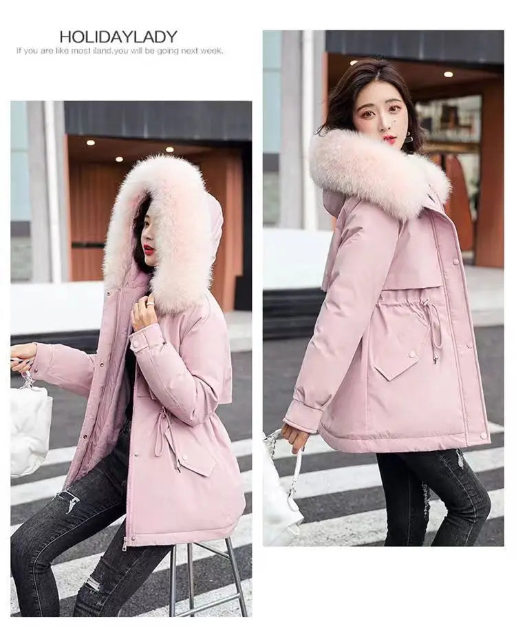 Winter Coat 2025 New Women's Thick Cotton Jacket Women's Medium long Korean version Fur collar Coat Female Warm Parka Overcoat