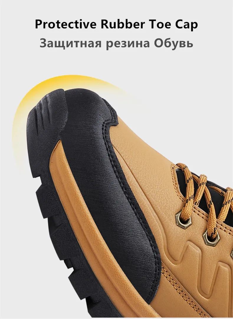 New Leather Men Shoes Outdoors Non-Slip Men's Hiking Shoes Lace-Up Waterproof Men Sneakers Fashion Comfortable Walking Shoes