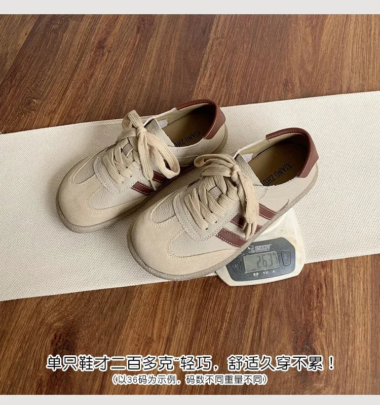 Leather cowhide German training shoes women's college style casual shoes 2025 new soft-soled casual flat-soled sports shoes