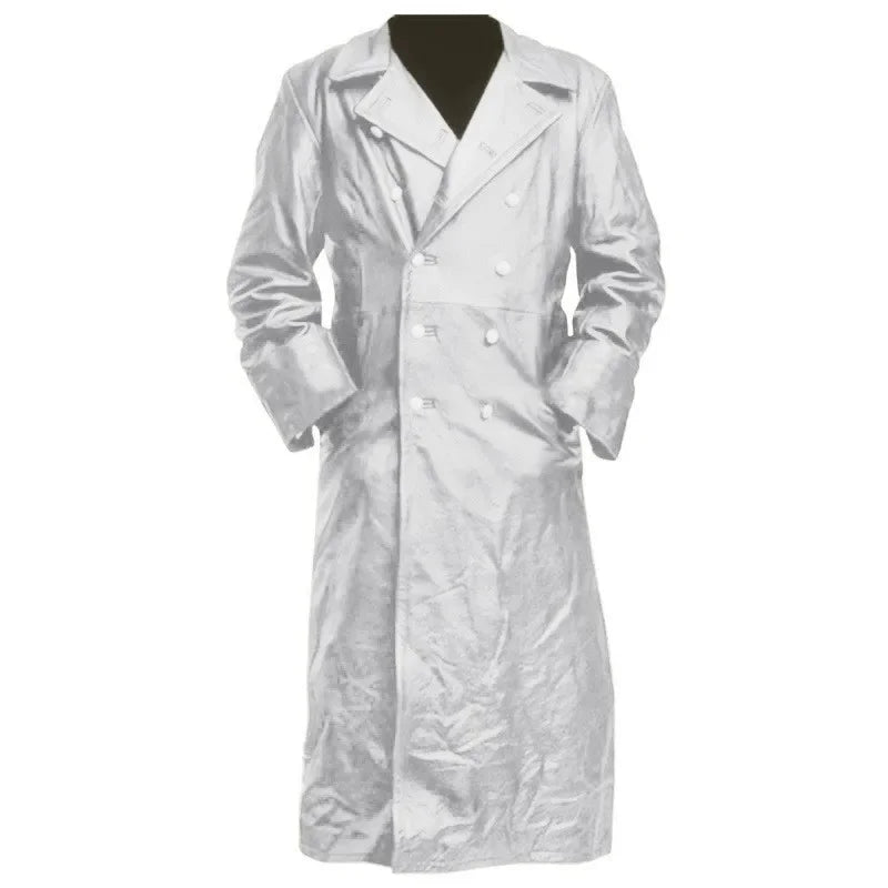 Men Faux Leather Coats Pu Long Coat Splice Double Breasted Turn Down Collar Slim Fit Thick Casual Jackets Autumn Winter