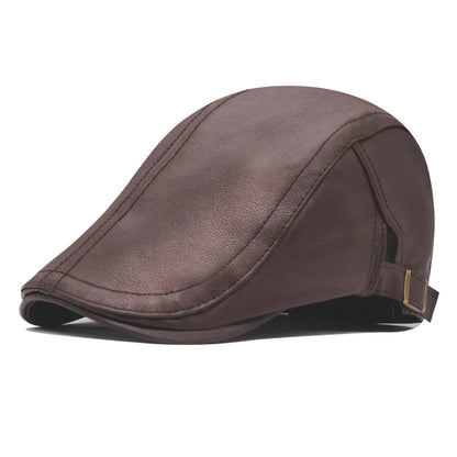 Leather Cap  Men's Imitation Sheepskin Beret  Leather Hat The Elderly Forward Hat  Artificial Leather Hat Literary and Retro