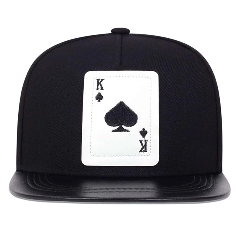 King Leather Playing Card Embroidered Baseball Caps Hip Hop Caps For Men Women Outdoor Sun Hat Unisex Adjustable Snapback Hats
