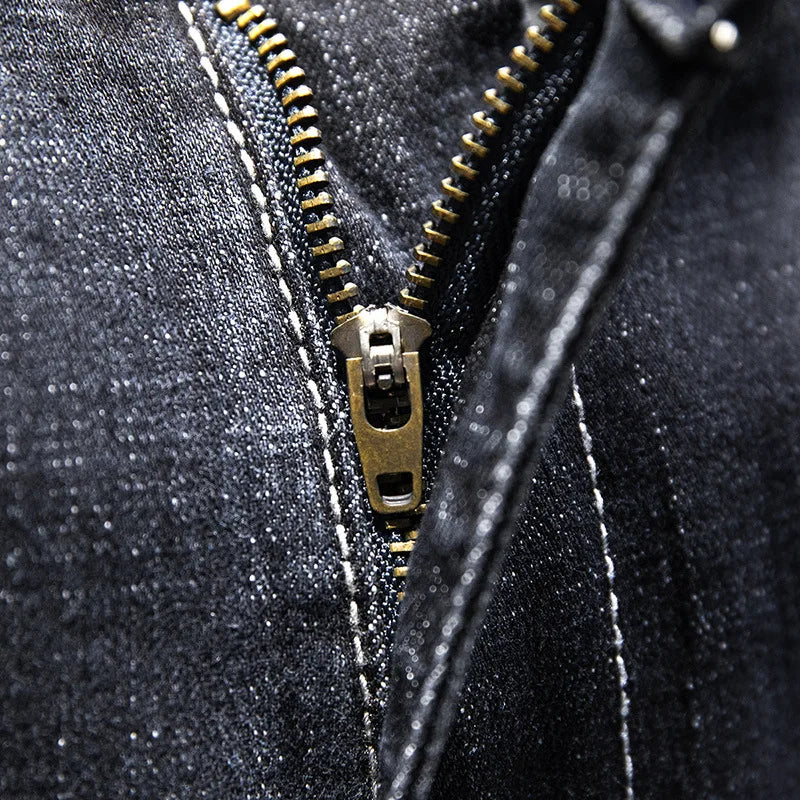 Jeans Men Long Pants Denim Pant Straight Trousers Zipper High Waist Simple Splice Casual Regular Slim Fit Sheath Autumn Winter