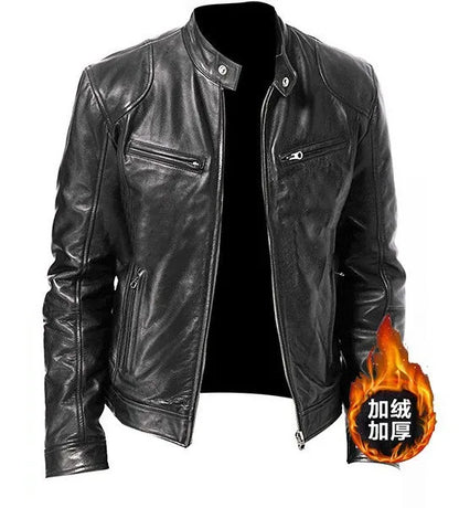 New Men's Leather Jackets Autumn Winter Slim High Quality Motorcycle PU Jacket Man Business Fleece Warm Black Leather Coats