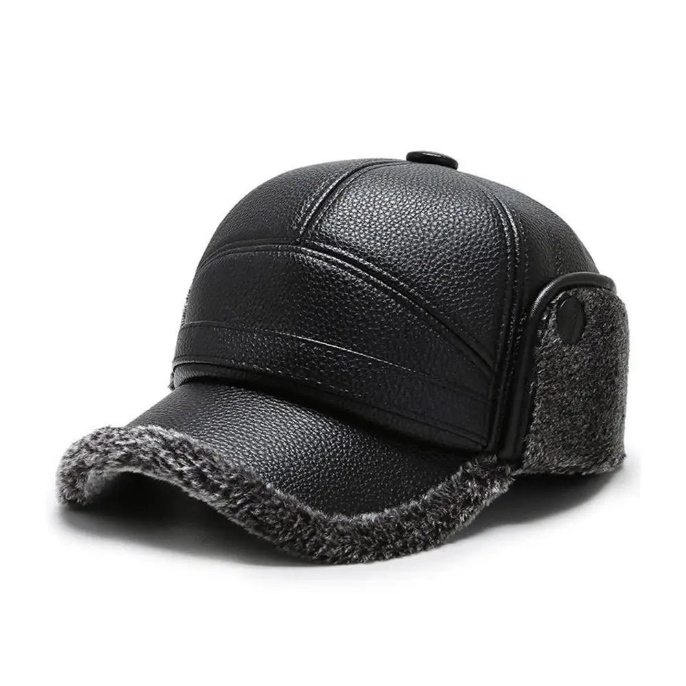 PU Leather Baseball Cap Men Winter Warm Hat Dad Grandpa Thermal Hat Thick Warm Leather Hat Old Man Ear Protection Cap