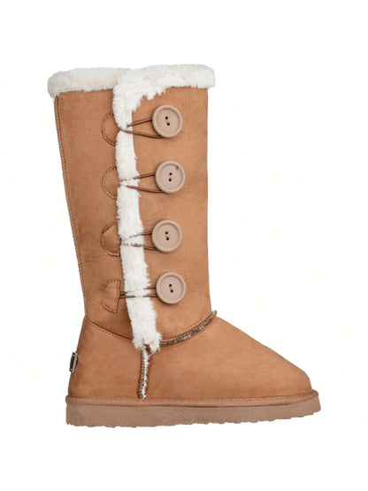 Women's Snow Boots Fleece Lined Solid Color Mid-Calf Flat Snow Boots Fur Lined Winter Boots