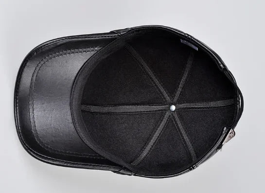 New Men Real Leather Baseball Caps Sheepskin Casual  Men Youth Duck Tongue Warm Hats Hip Pop Bonnet Femme