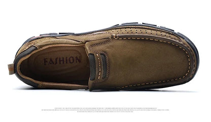 Handmade Leather Men Shoes Casual Outdoor Slip On Loafers Men Leather Shoes Flats Moccasins Walking Shoes Non-Slip Dropshipping