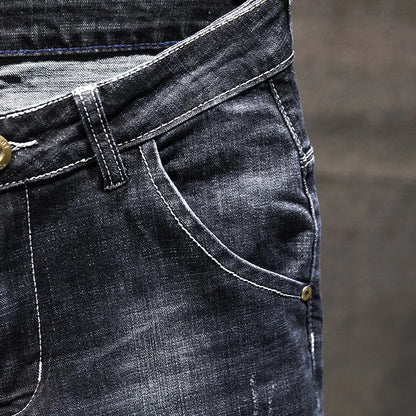 Jeans Men Long Pants Denim Pant Straight Trousers Zipper High Waist Simple Splice Casual Regular Slim Fit Sheath Autumn Winter