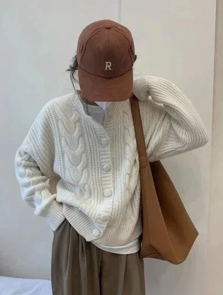 Ladies Sweaters Winter Button Kawaii Knitted Top For Women Yellow Cute Cardigan Designer Y2k Fashion Korea Korean Luxury Jumper