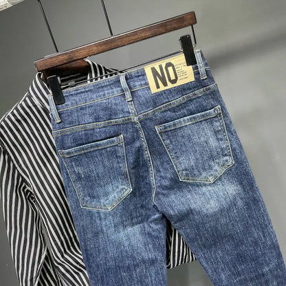 Jeans Men's Spring and Summer New High-end Trend Blue Slim-fitting Pants Brand Korean Streetwear High Street Retro Long Pants