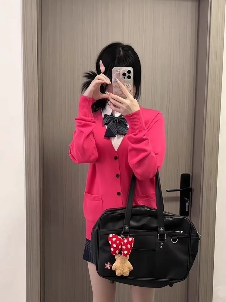 Sweet Wind Sweater Spring and Autumn V-neck Cotton Knitted Sweater Academy Style JK Uniform Cardigan Student Girl Role Play